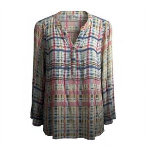 Zac & Rachel Woman Plaid Henley Tunic Blouse - Size 2X - Roll Tab Sleeves